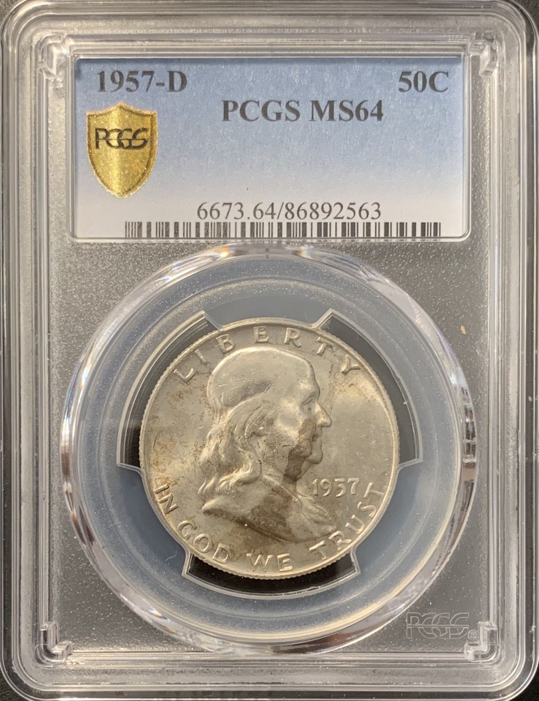 紫瑗钱币——微拍第100期 美国 1957年D 富兰克林 半美元 50美分 PCGS MS64