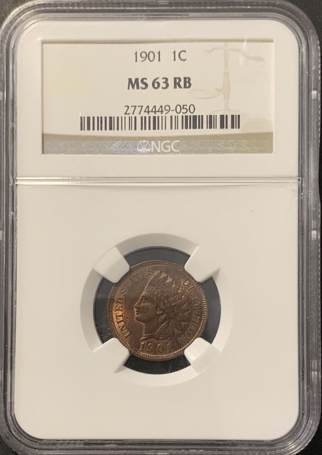 紫瑗钱币——微拍第100期 美国 1901年 印第安人 1美分 NGC MS63RB 