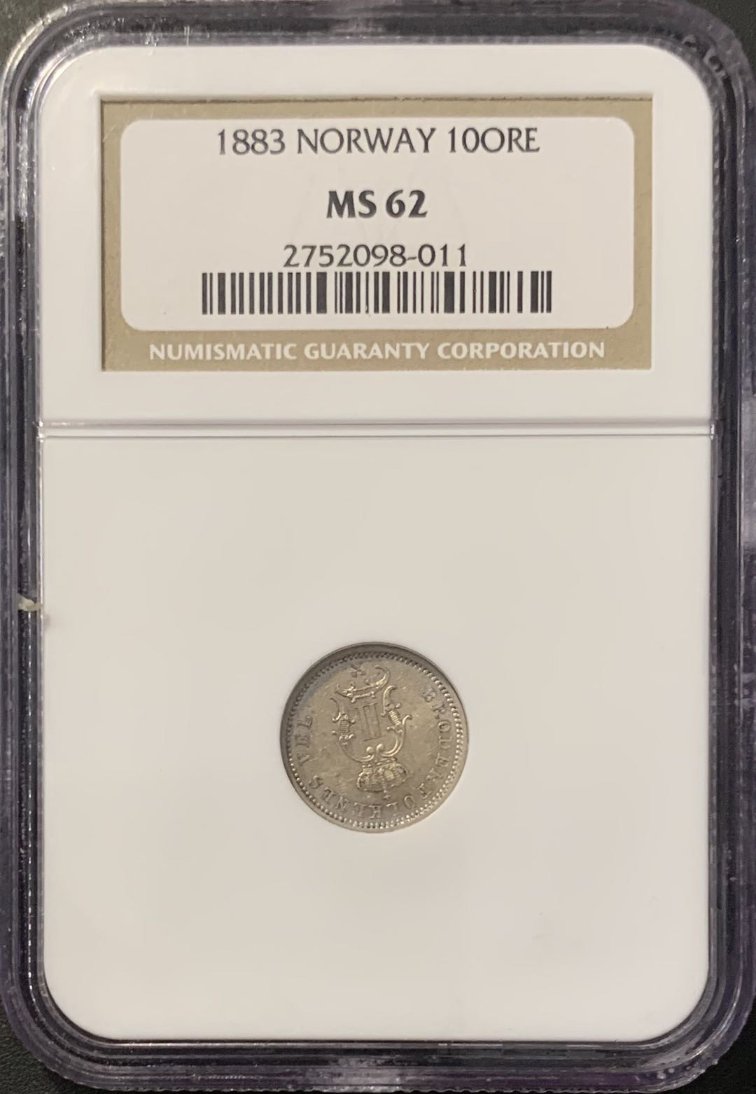 紫瑗钱币——微拍第100期 挪威 1883年 奥斯卡二世 10欧尔 NGC MS62