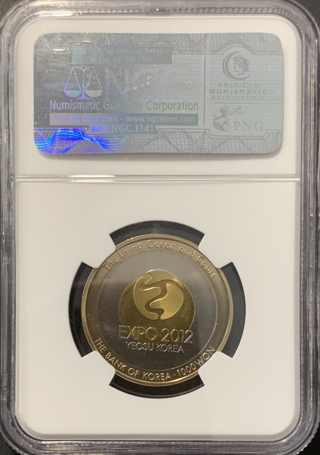 紫瑗钱币——微拍第100期 韩国 2012年 丽水世博会 1000韩元 双色币  NGC MS66