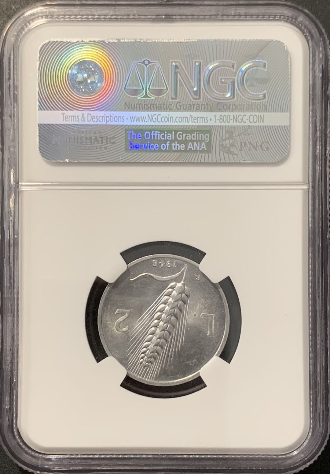 紫瑗钱币——微拍第100期 意大利 1948年 农民耕地 2里拉 NGC MS63