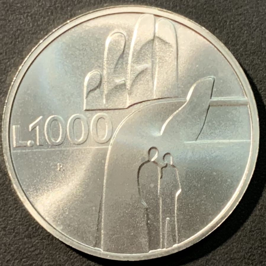 紫瑗钱币——微拍第100期 圣马力诺 1990年 建国1600周年 1000里拉 14.6克 0.835银 曝光 BU