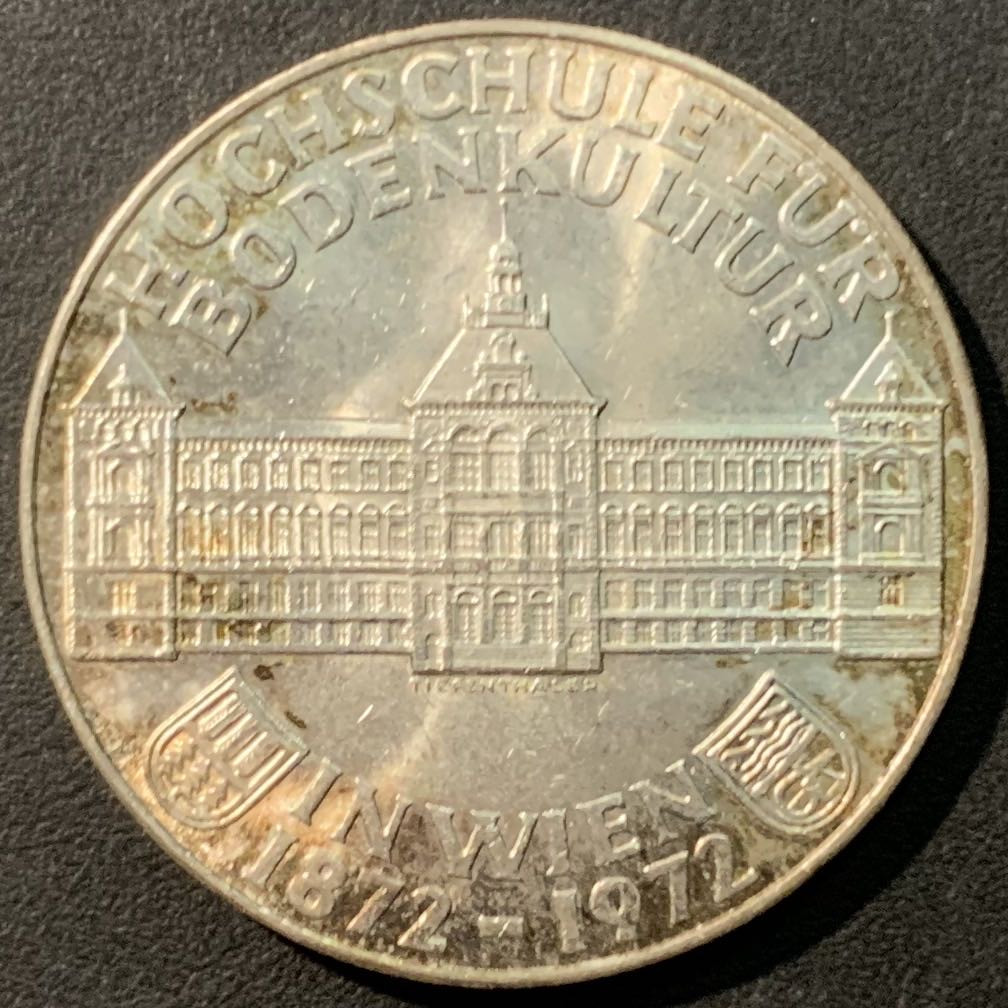 紫瑗钱币——微拍第100期 奥地利 1972年 农业研究所成立100周年纪念  50先令 20克 0.9银