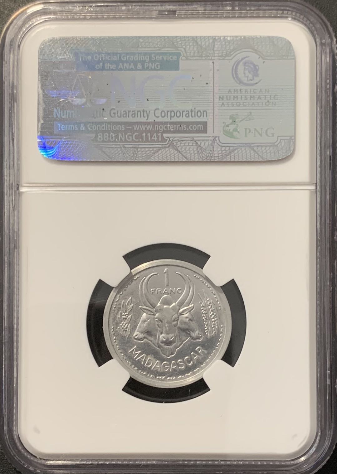 紫瑗钱币——微拍第100期 法属马达加斯加 1948年 1法郎 加厚样币 NGC MS63 （PE-1）