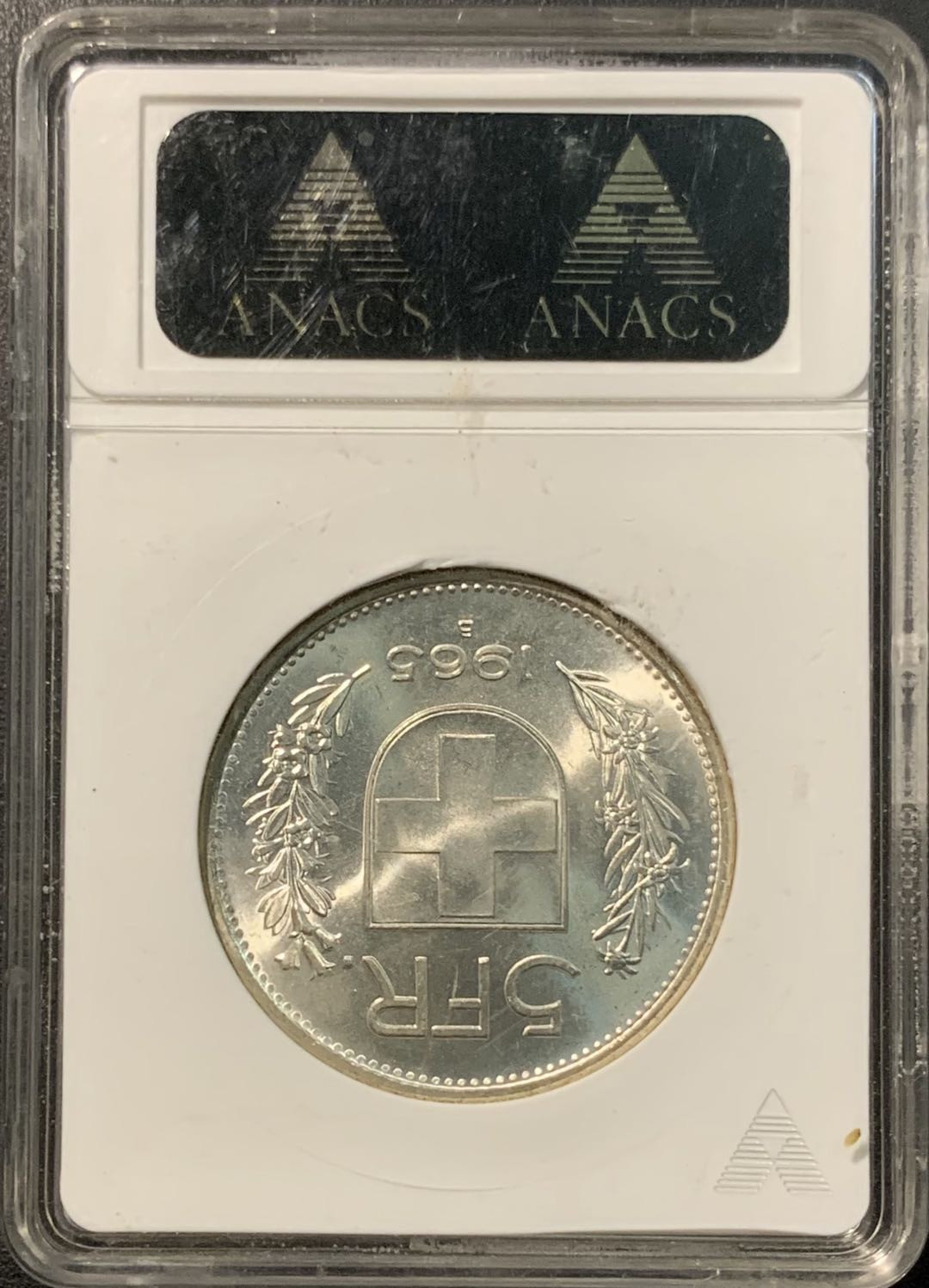 紫瑗钱币——微拍第100期 瑞士 1965年 威廉·退尔 5法郎 ANACS MS66（经典小白盒）