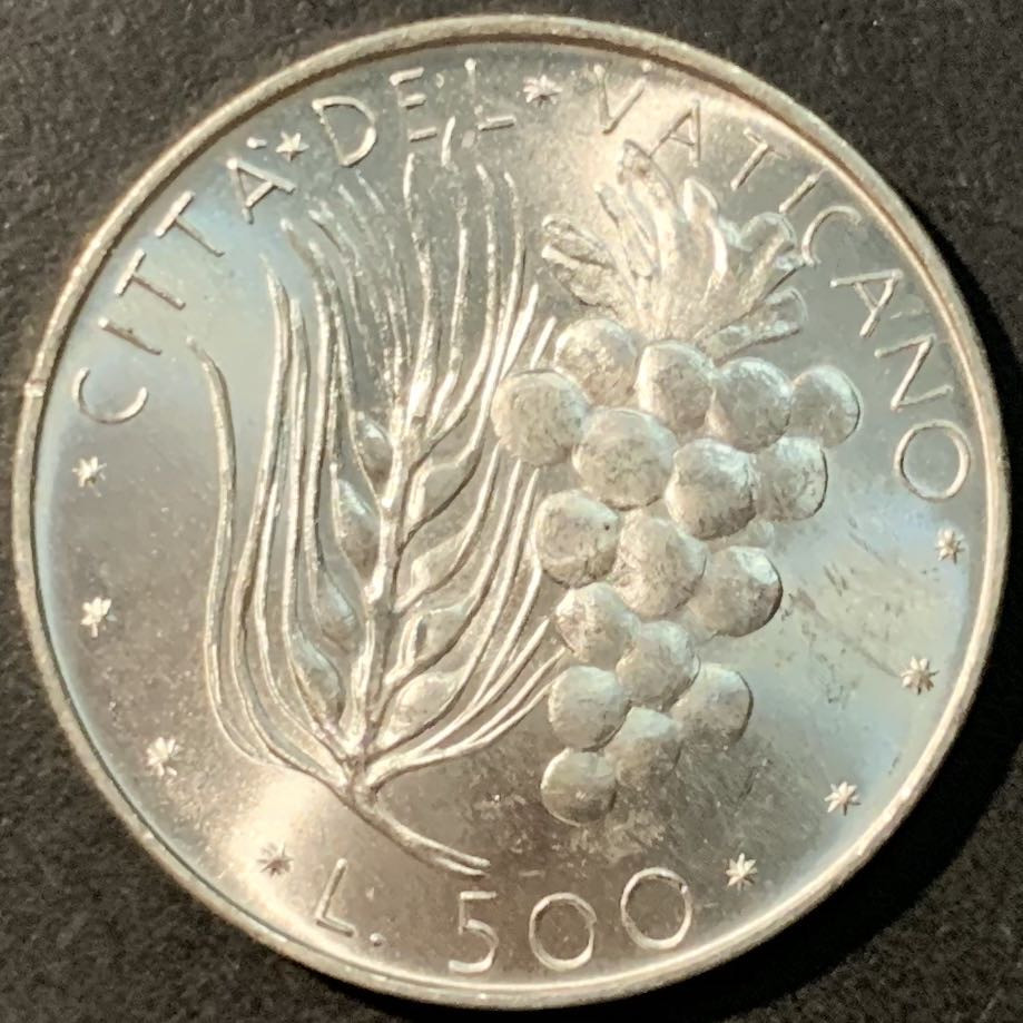 紫瑗钱币——微拍第100期 梵蒂冈 1975年 教皇 保罗六世 500里拉 11克 0.835银 曝光 BU