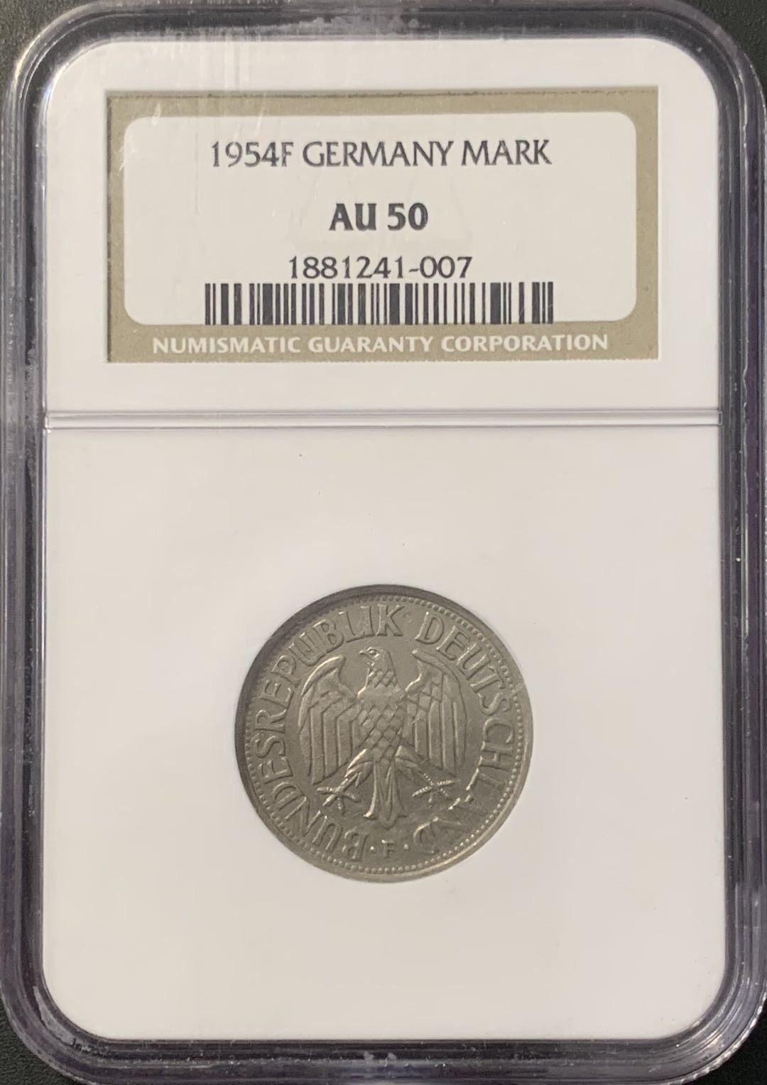 紫瑗钱币——微拍第100期 德国 1954年 F版 1马克 NGC AU50 特年