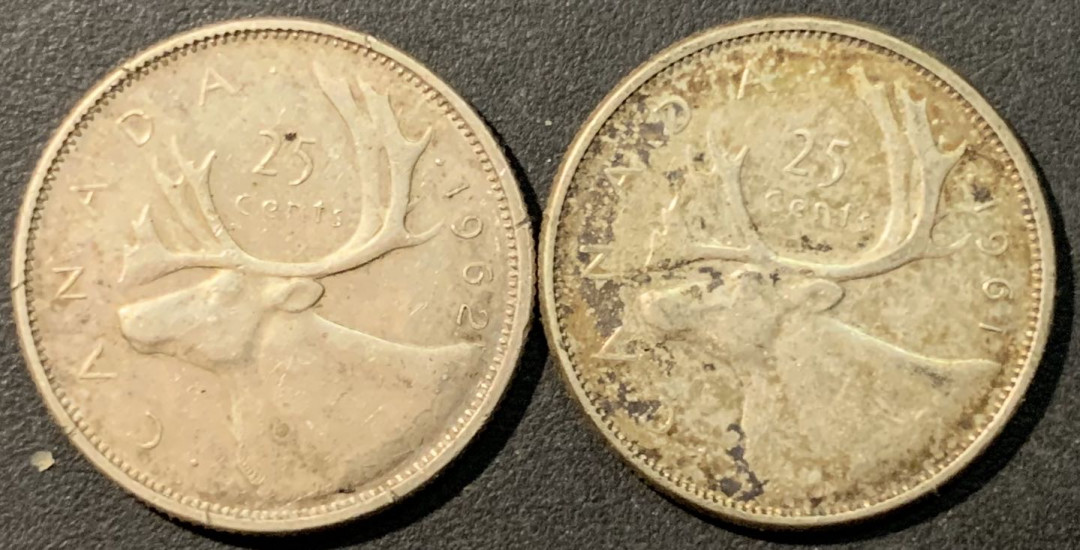 紫瑗钱币——微拍第100期 加拿大 1961 1962年 伊丽莎白二世 25分 2枚一组 共11.67克 0.8银