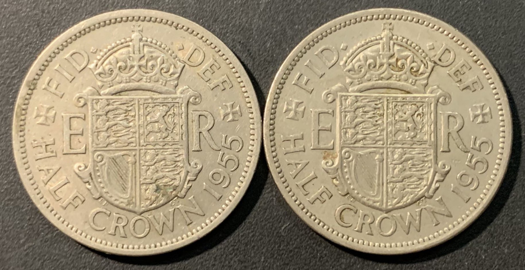 紫瑗钱币——微拍第100期 英国 1955年 伊丽莎白二世 半克朗  镍币 2枚一组