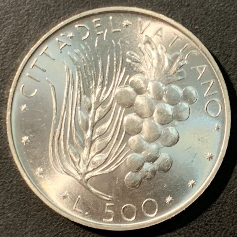 紫瑗钱币——微拍第100期 梵蒂冈 1971年 教皇 保罗六世 500里拉 11克 0.835银 曝光 BU