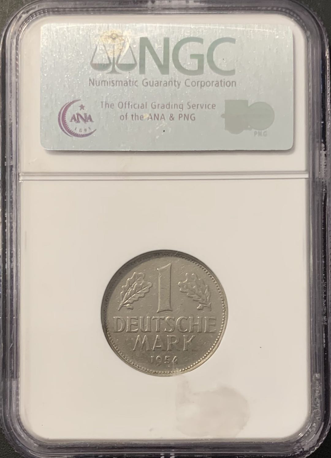 紫瑗钱币——微拍第100期 德国 1954年 F版 1马克 NGC AU50 特年