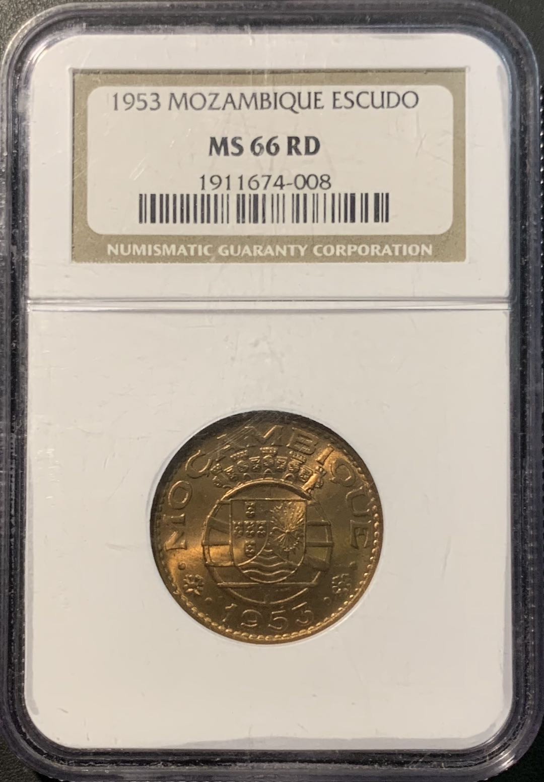 紫瑗钱币——微拍第100期 葡属莫桑比克 1953年 1埃斯库多 NGC MS66RD