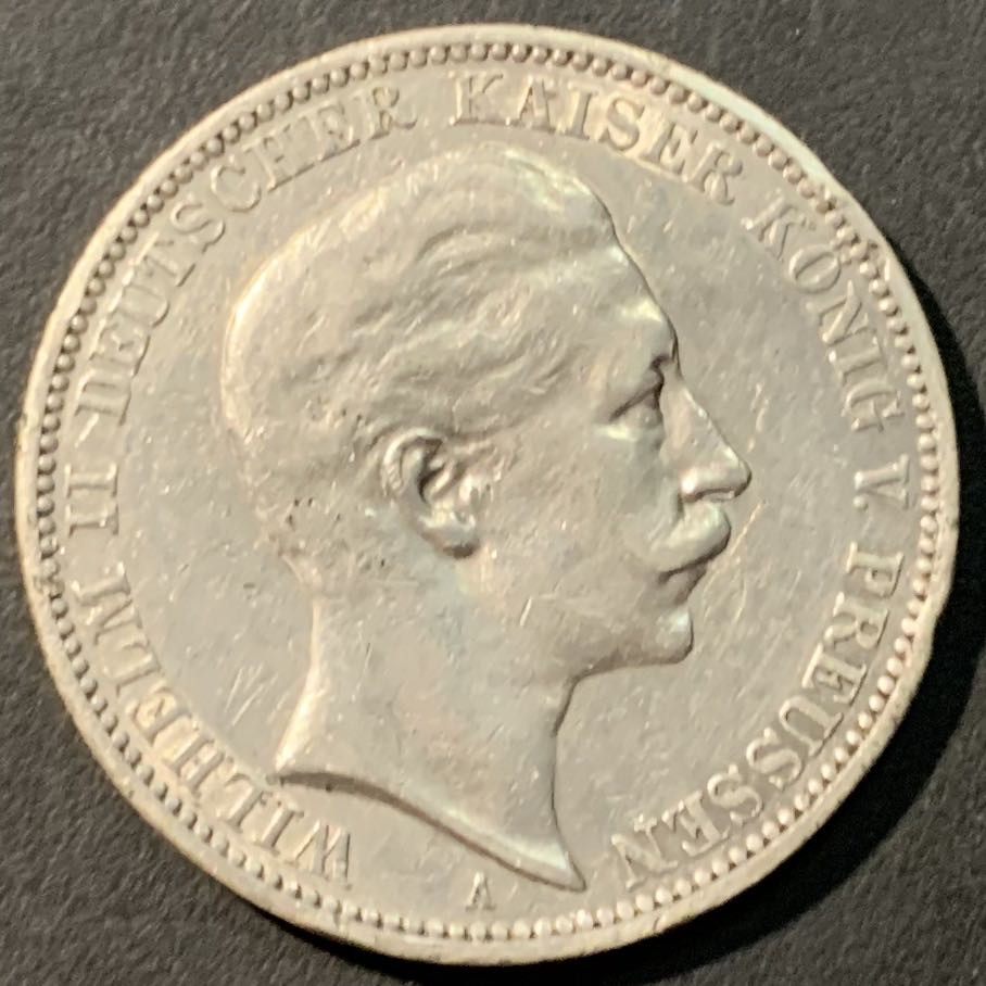 紫瑗钱币——微拍第100期 德国 普鲁士 1910年 威廉二世 3马克 16.6克 0.9银 