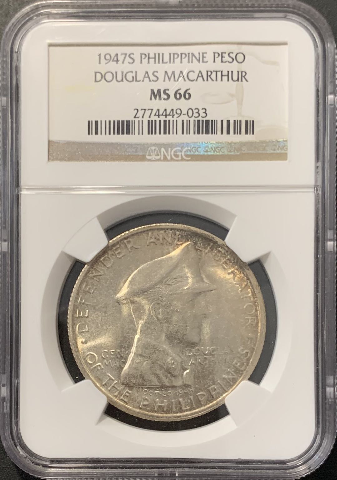 紫瑗钱币——微拍第100期 美属菲律宾 1947年 麦克阿瑟 1比索 NGC MS66