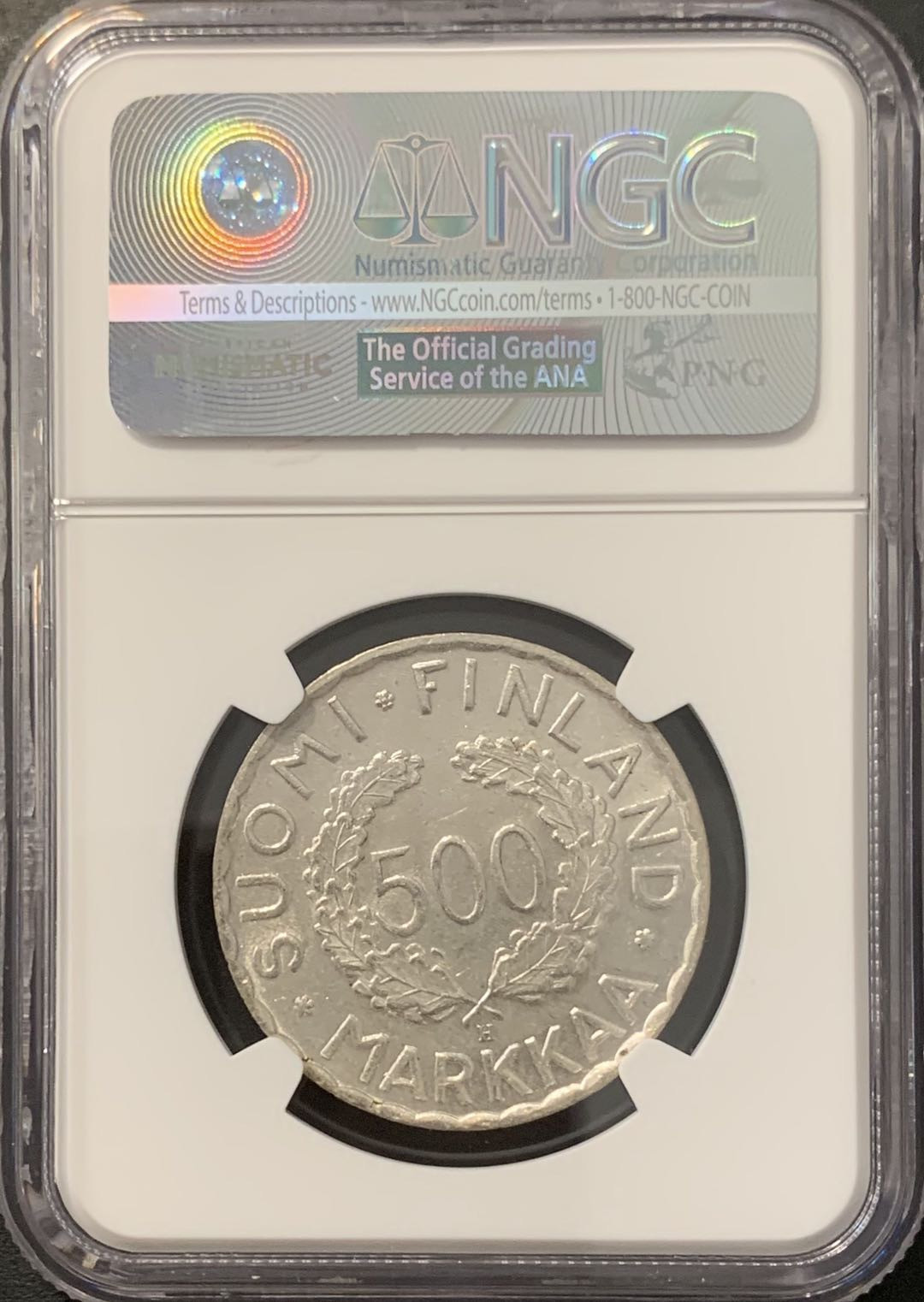 紫瑗钱币——微拍第100期 芬兰 1951年 赫尔辛基奥运会 500马克 NGC AU58 （第一枚奥运银币）