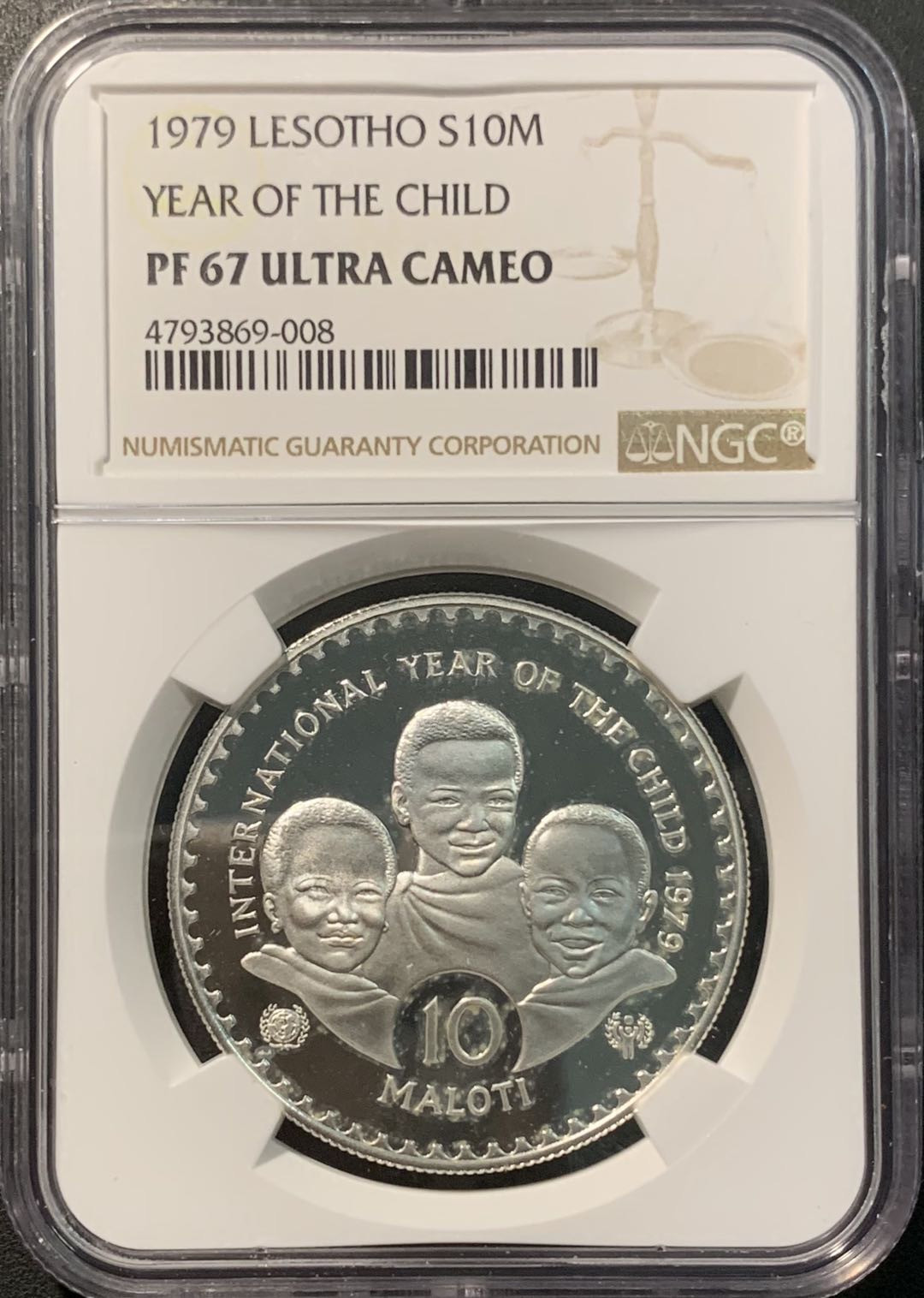 紫瑗钱币——微拍第100期 莱索托 1979年 国际儿童年 10米洛蒂 NGC PR67 UC