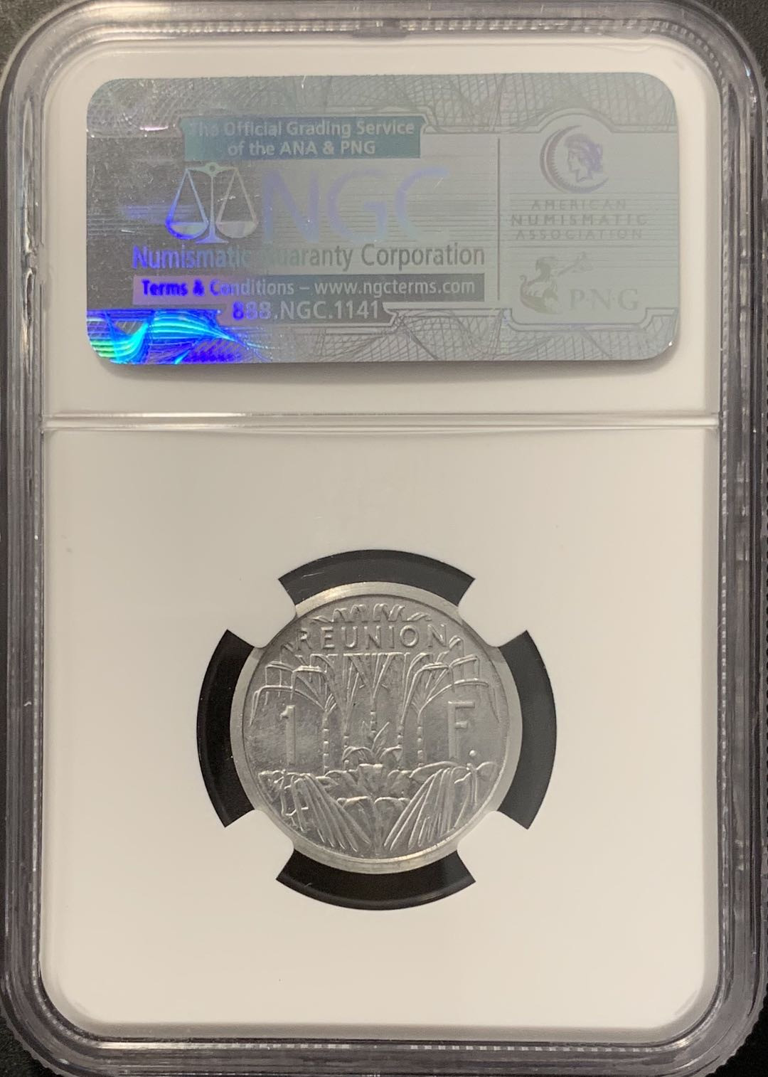 紫瑗钱币——微拍第100期 法属留尼旺 1948年 1法郎 加厚样币 NGC MS63 （PE-3）