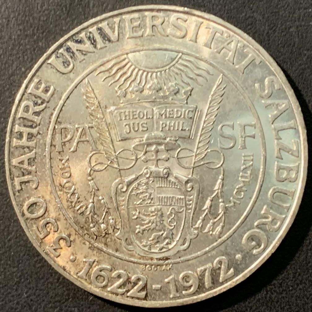 紫瑗钱币——微拍第100期 奥地利 1972年 萨尔兹堡大学350周年 50先令 20克 0.9银 UNC