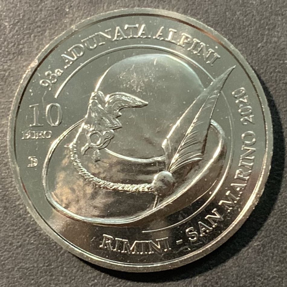 紫瑗钱币——微拍第100期 圣马力诺 2020年 里米尼-阿尔皮尼大会 10欧元 镍币 UNC