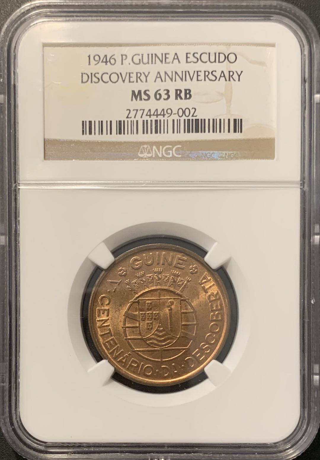 紫瑗钱币——微拍第100期 葡属几内亚 1946年 发现几内亚 1埃斯库多 NGC MS63RB
