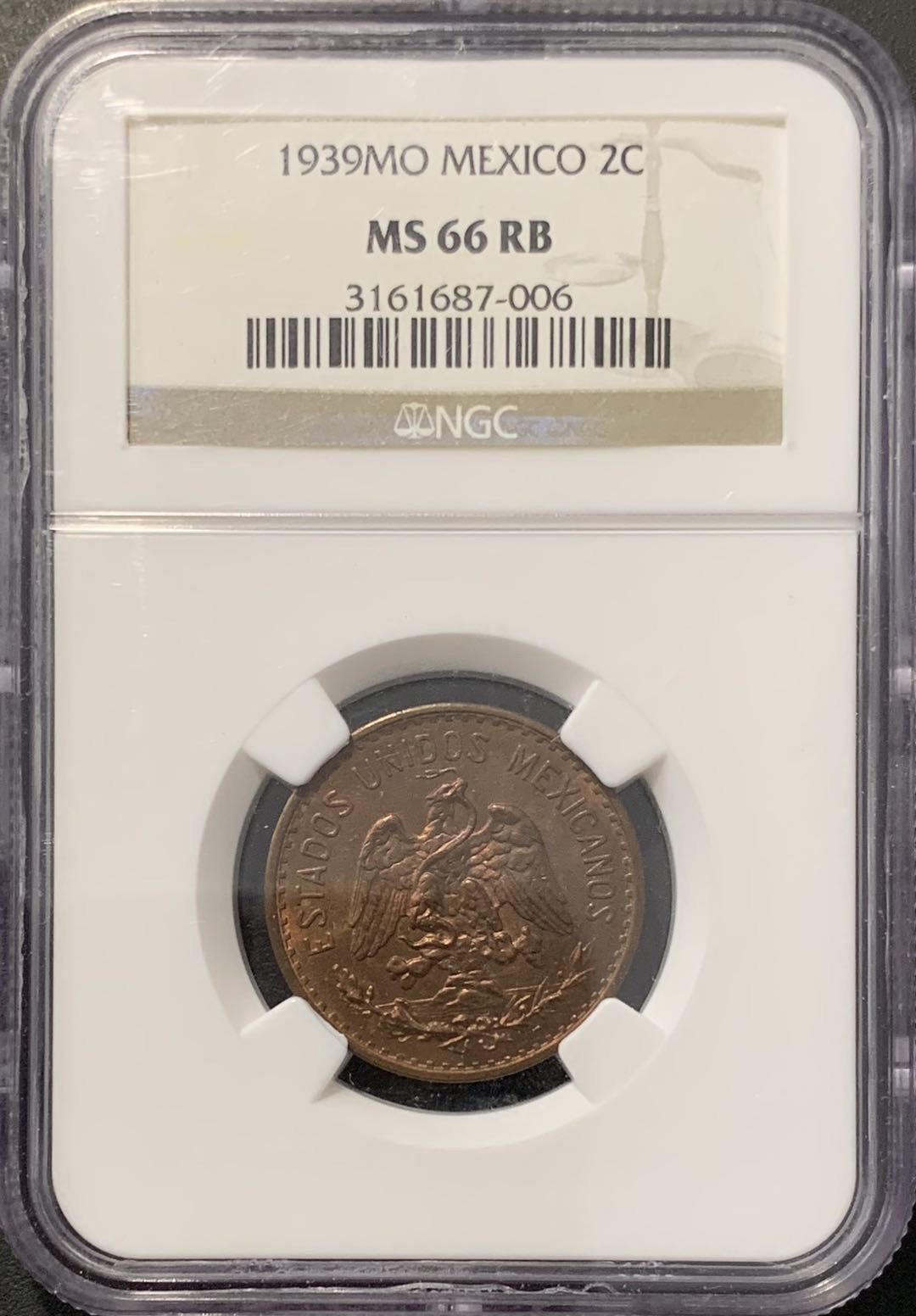 紫瑗钱币——微拍第100期 墨西哥 1939年 2分 NGC MS66RB