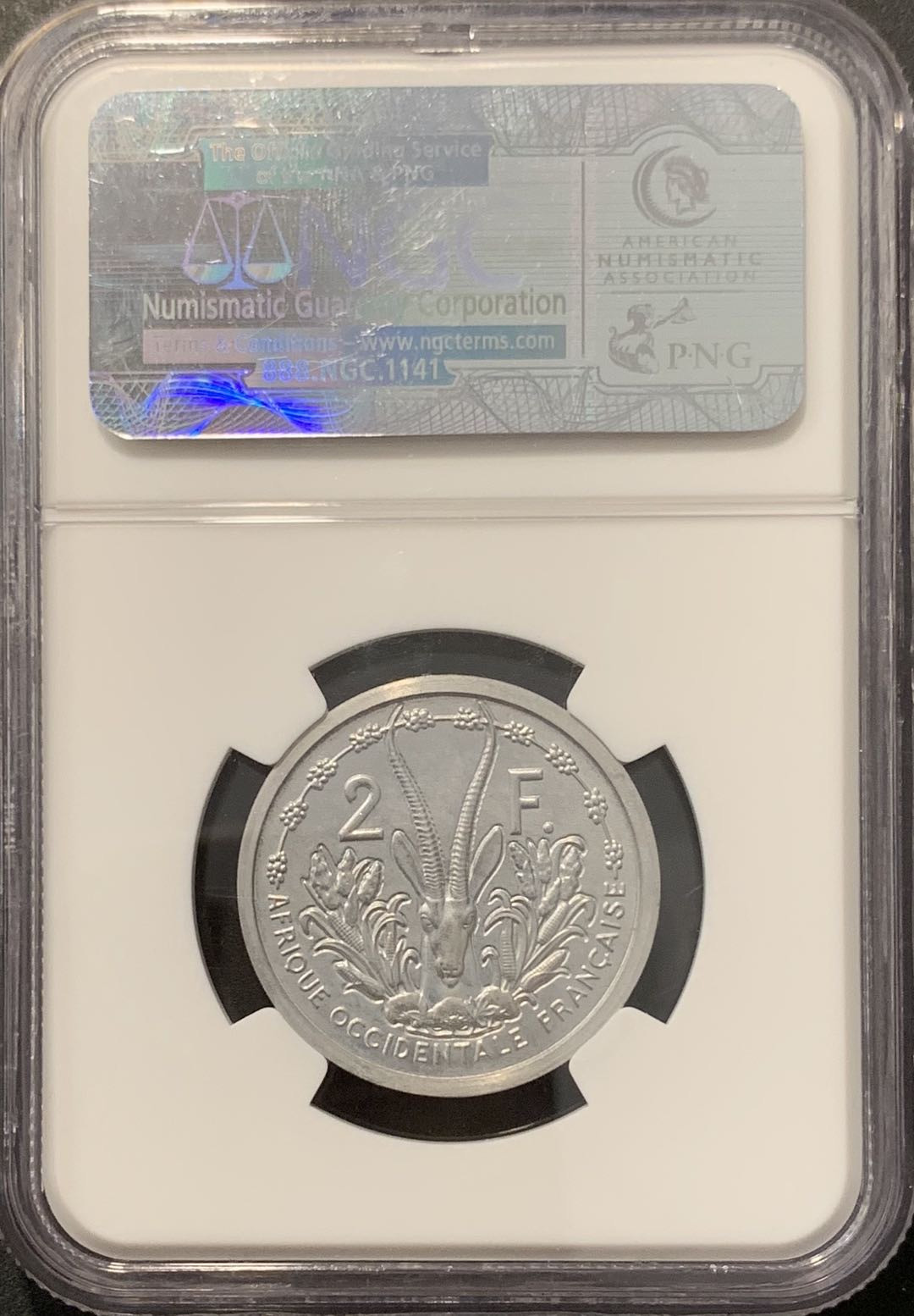 紫瑗钱币——微拍第100期 法属西非 1948年 2法郎 加厚样币 NGC MS61 （PE-2)