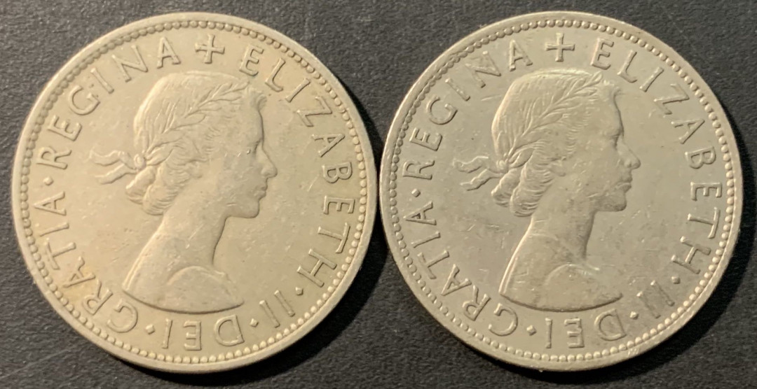 紫瑗钱币——微拍第100期 英国 1955年 伊丽莎白二世 半克朗  镍币 2枚一组