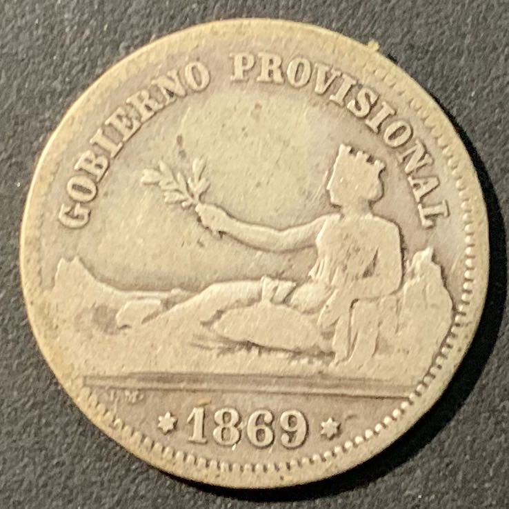 紫瑗钱币——微拍第100期 西班牙 1869年 拿花 1比塞塔 5克 0.835银 