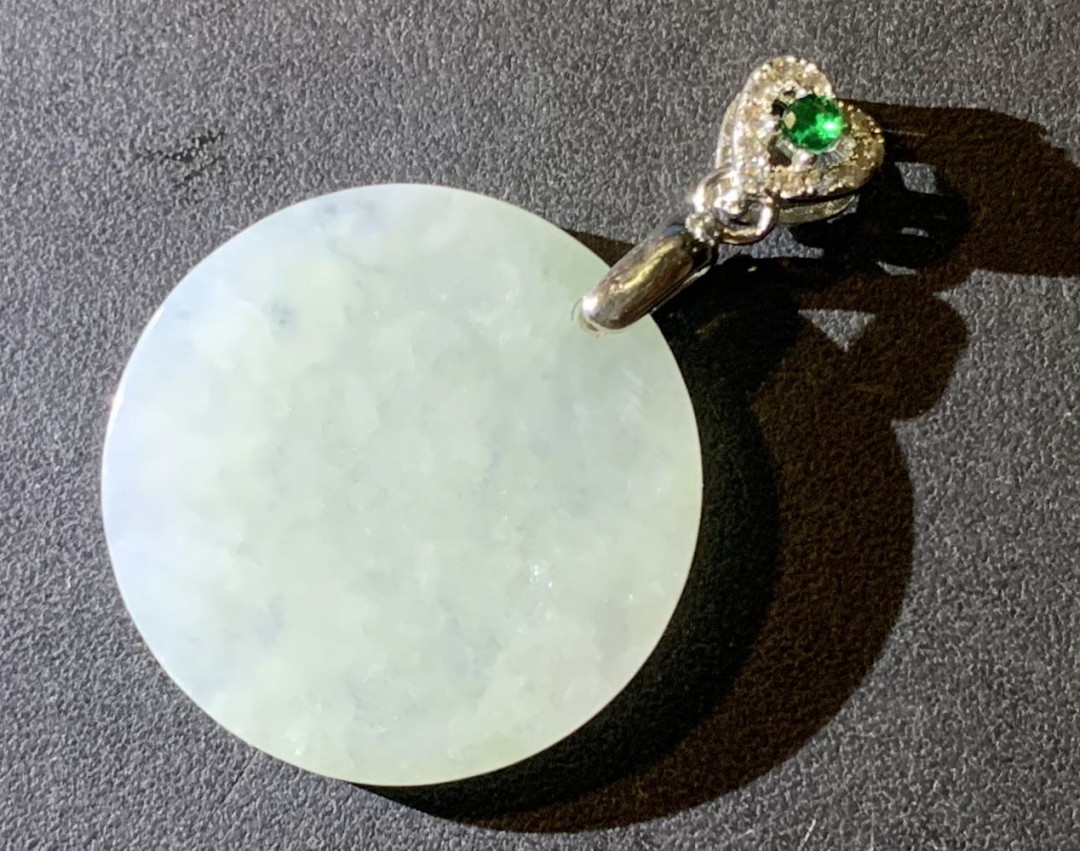 紫瑗钱币——微拍第100期 银扣头 翡翠意境棉平安牌挂件 重4.2克 送银扣挂绳