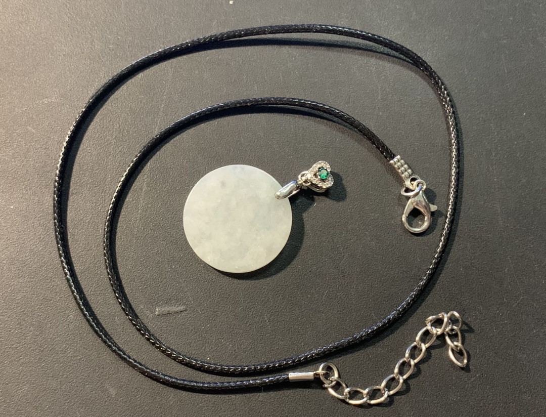 紫瑗钱币——微拍第100期 银扣头 翡翠意境棉平安牌挂件 重4.2克 送银扣挂绳