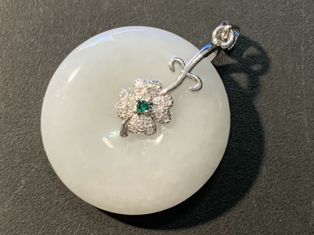 紫瑗钱币——微拍第100期 银扣头 翡翠意境棉平安扣挂件 重14.1克 送银扣挂绳