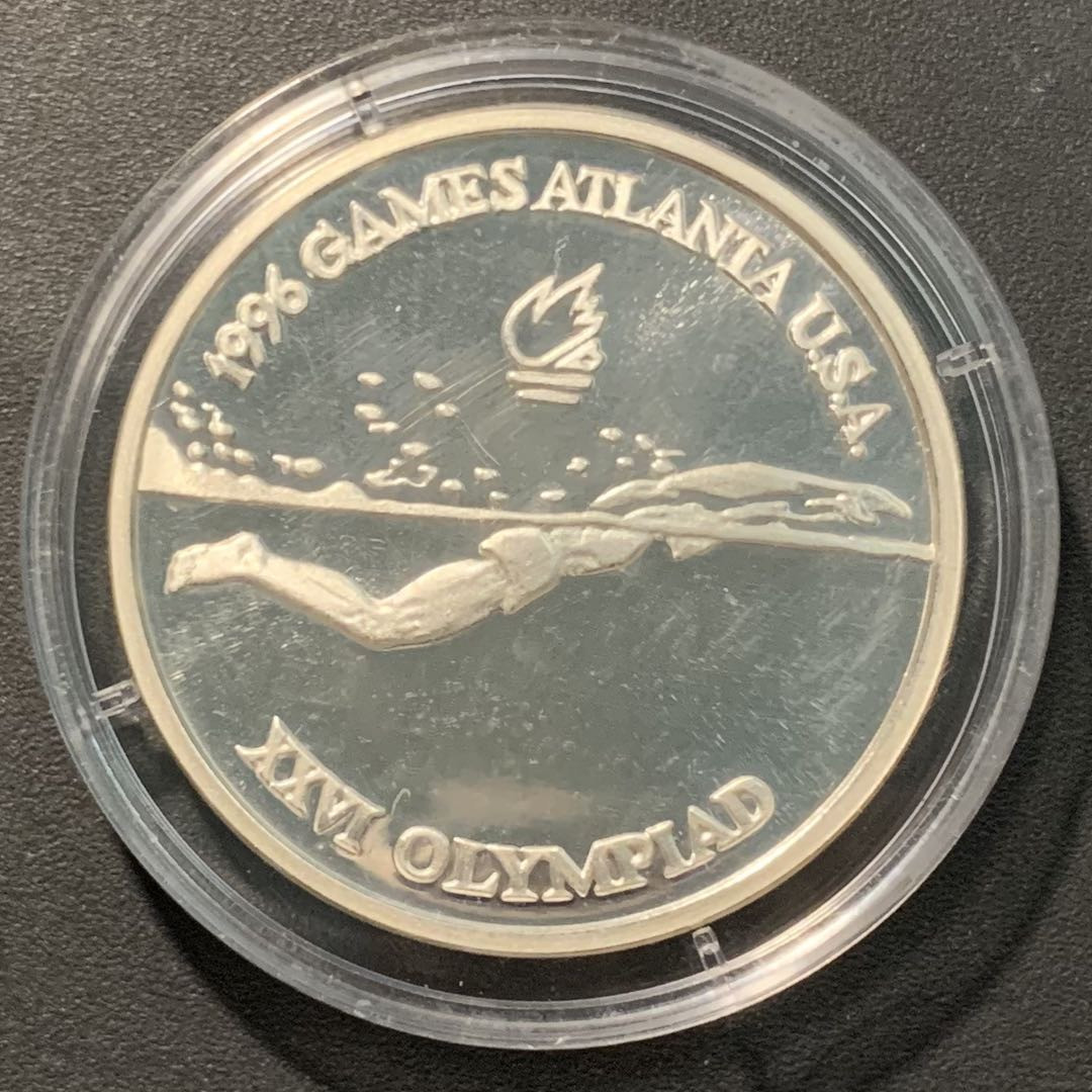 紫瑗钱币——微拍第100期 罗马尼亚 1996年 亚特兰大奥运会 游泳 100列伊 27克 0.925银 精制
