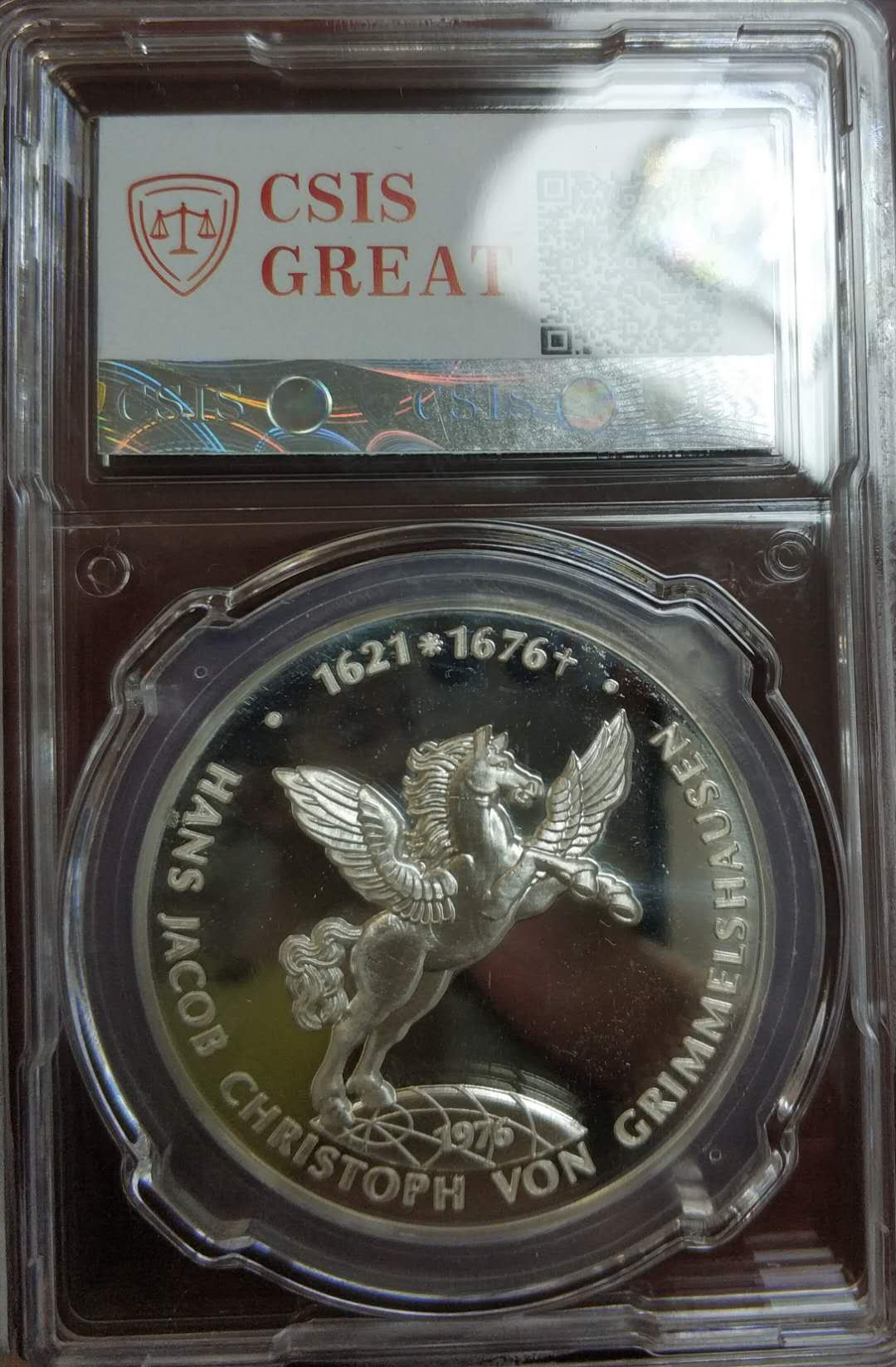 燕姐换藏第三十五拍 德国1976汉斯·雅各布·克里斯托夫·冯·格里美豪森逝世300周年精制纪念银章 
