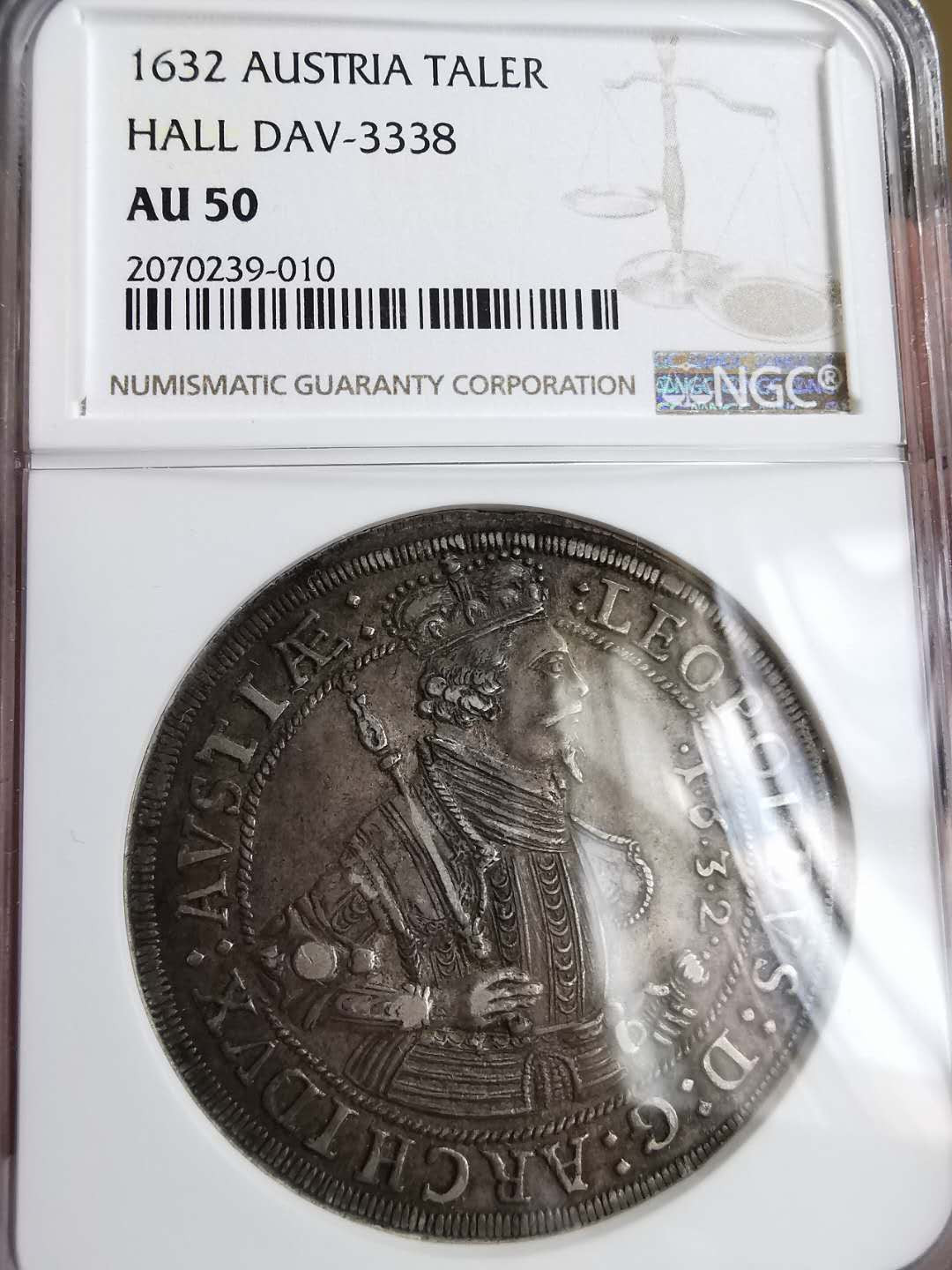 凡希社世界钱币微拍第一百三十一期 1632神罗利奥波德大型泰勒NGC-AU50原味包浆