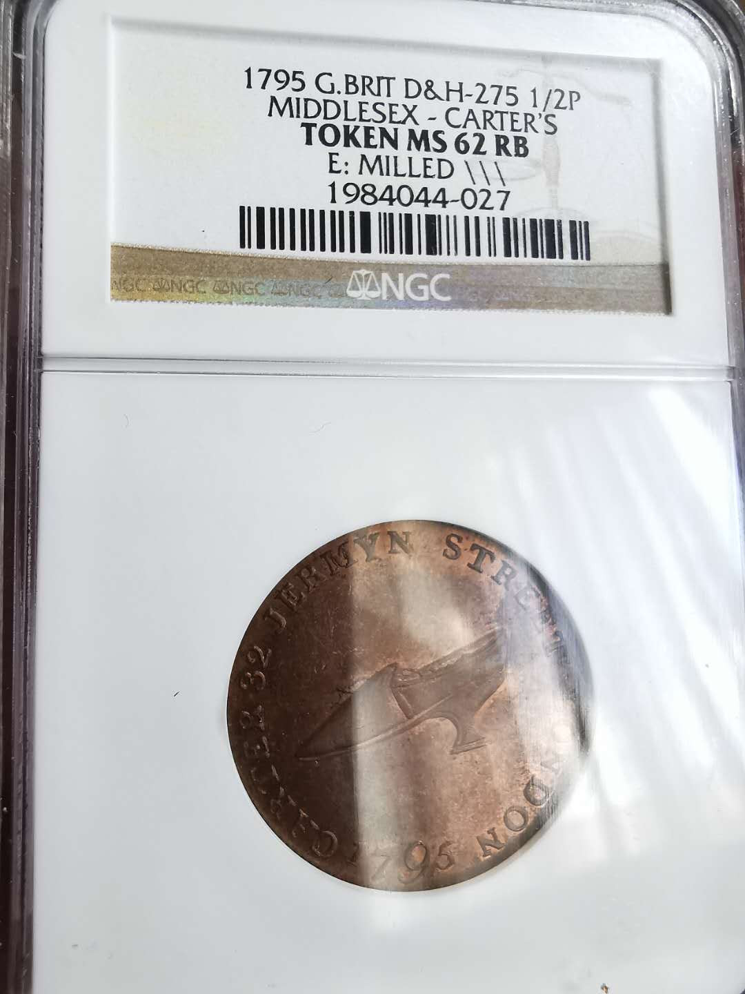凡希社世界钱币微拍第一百三十一期 1795英国中赛克斯贵妇鞋匠代用半便士NGC-MS62