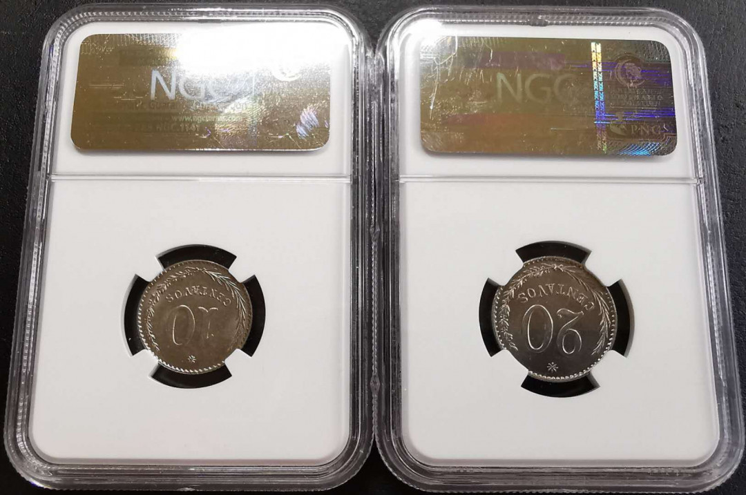 凡希社世界钱币微拍第一百三十一期 1900/03巴拉圭狮子自由帽10分20分一对NGC-MS61/63