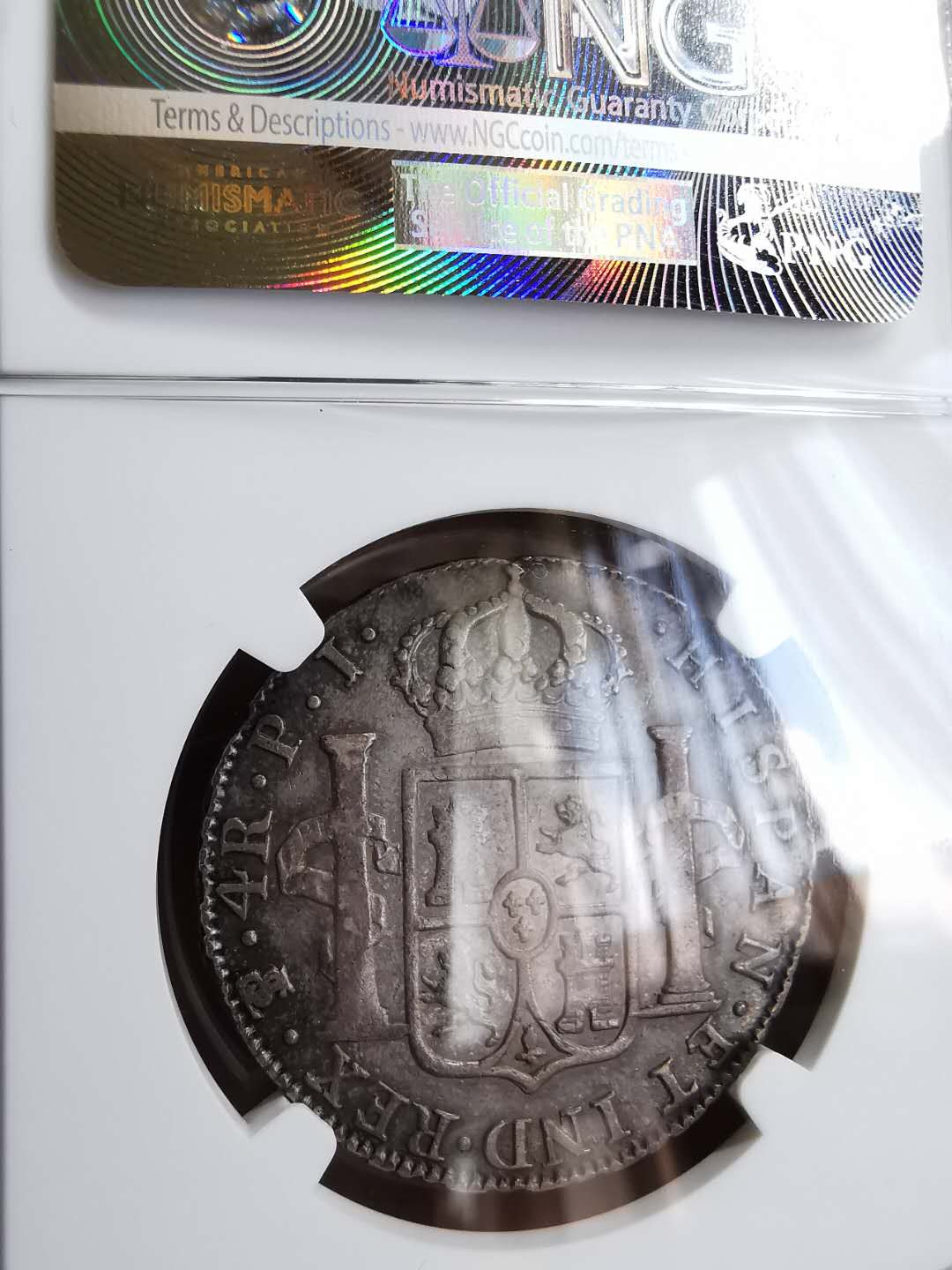 凡希社世界钱币微拍第一百三十一期 1808玻利维亚卡四4R NGC-XF40原味包浆！