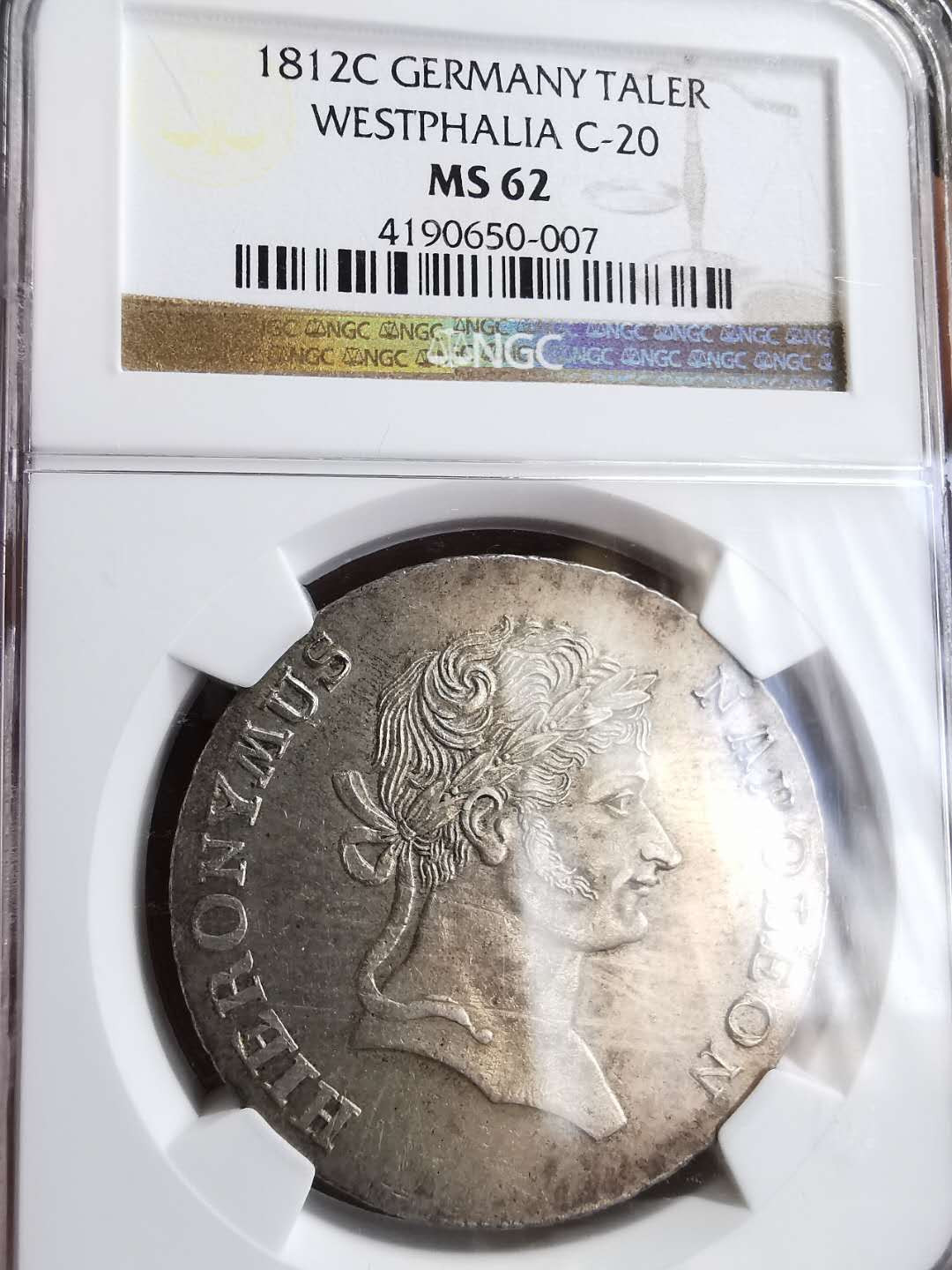 凡希社世界钱币微拍第一百三十一期 稀！1812威斯特伐利亚热罗姆拿破仑泰勒大银NGC-MS62
