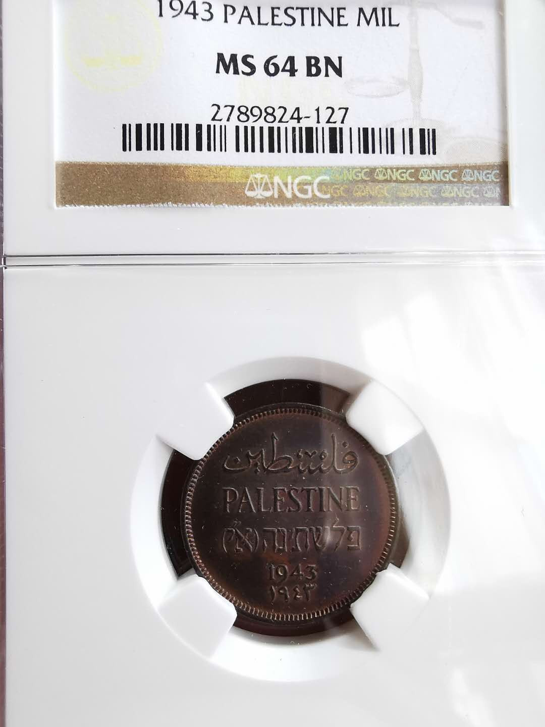 凡希社世界钱币微拍第一百三十一期 1943巴勒斯坦MIL铜NGC-MS64