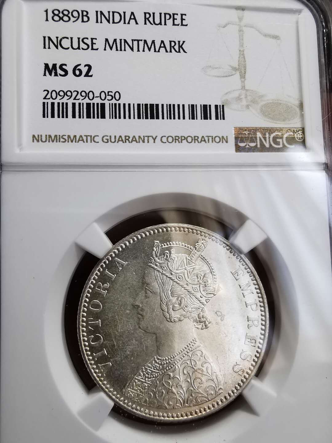 凡希社世界钱币微拍第一百三十一期 1889B英属印度小维卢比NGC-MS62