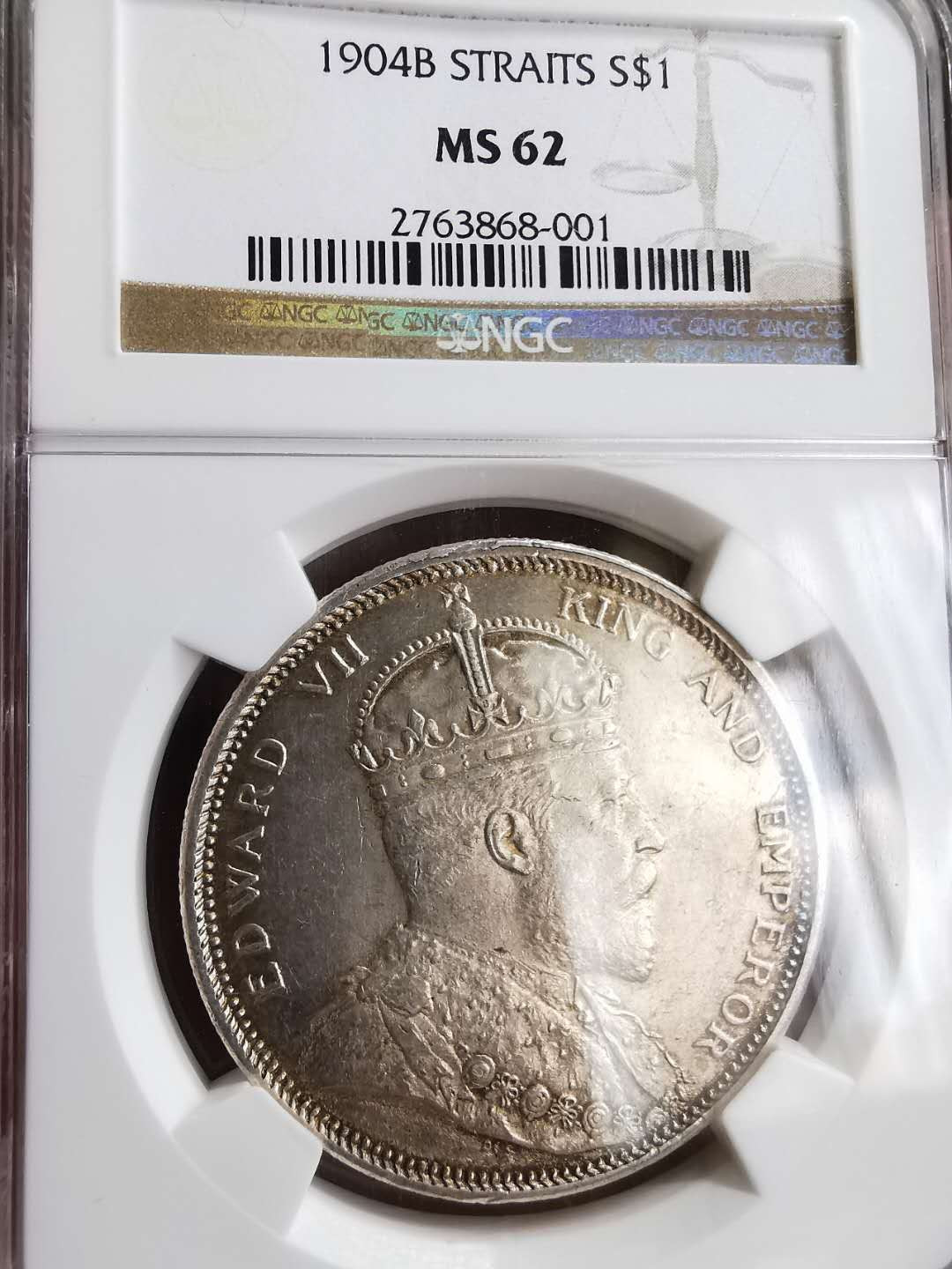 凡希社世界钱币微拍第一百三十一期 荐！1904B海峡殖民地爱七大样壹圆NGC-MS62热门品种！