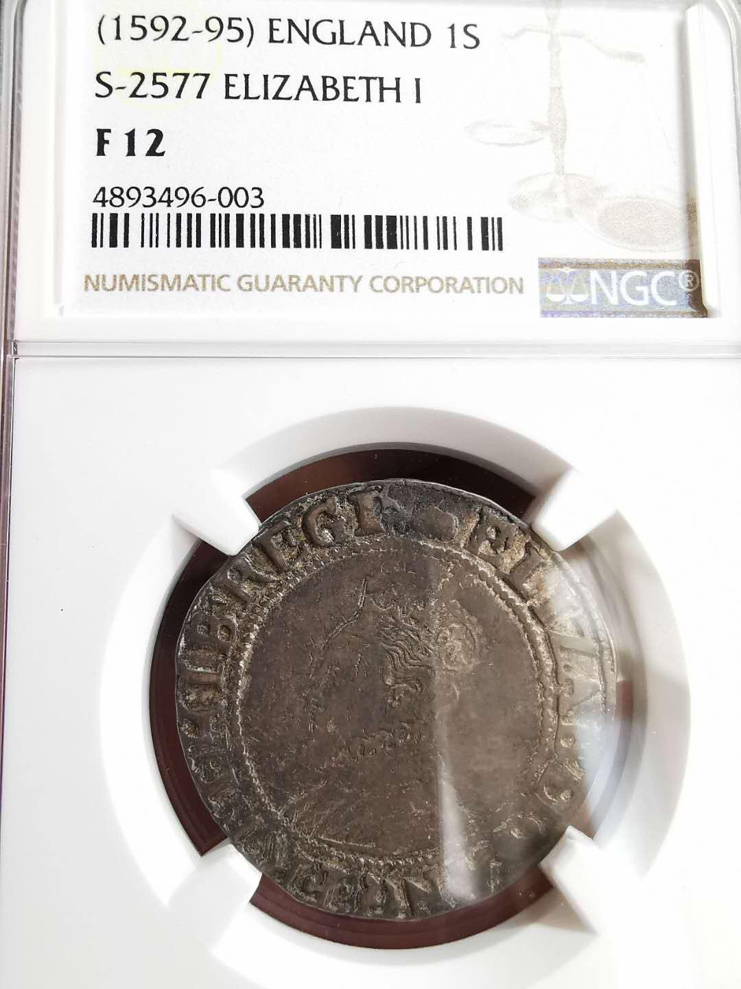 凡希社世界钱币微拍第一百三十一期 1592-95英国伊丽莎白一世先令NGC-F12