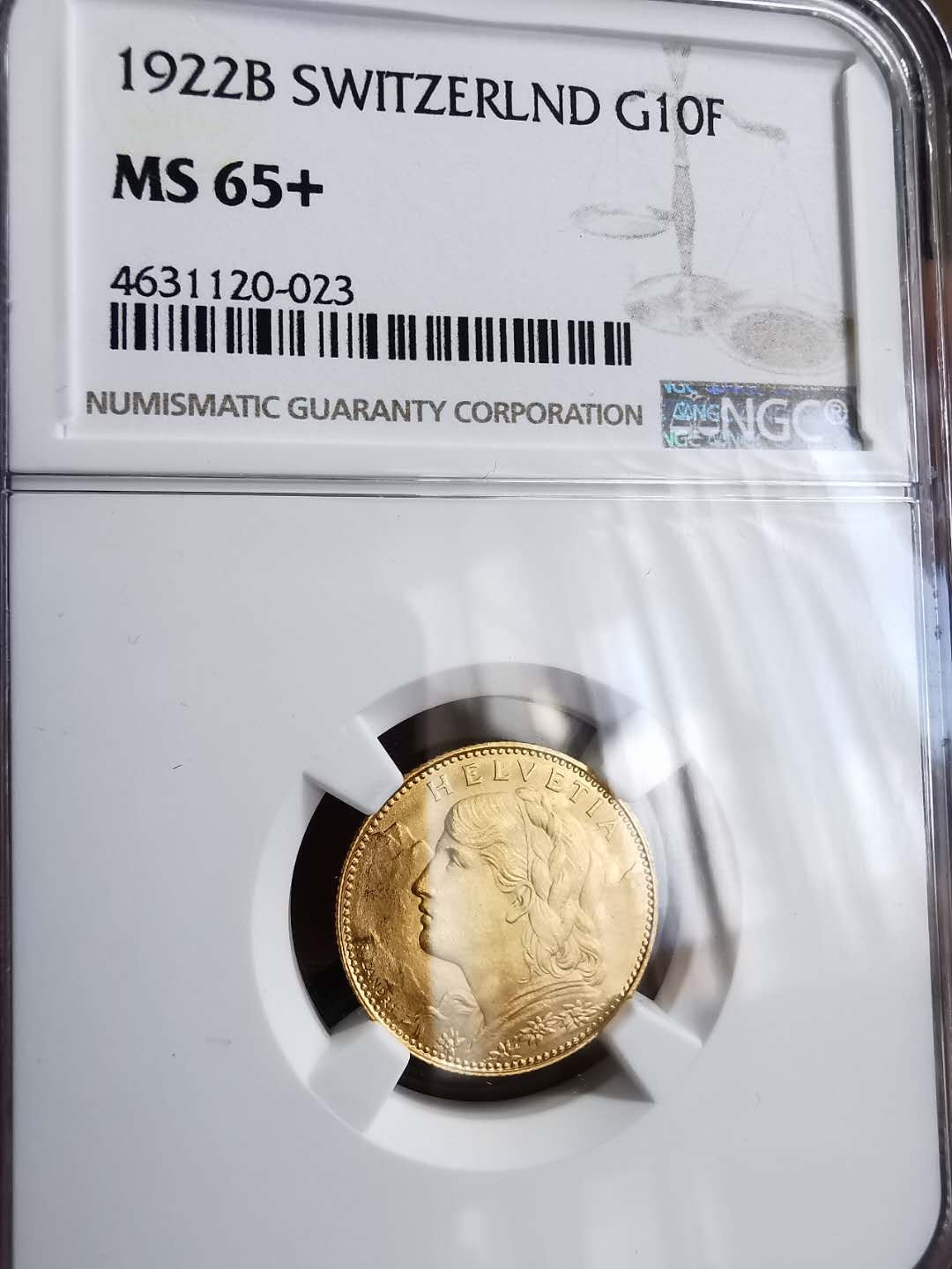 凡希社世界钱币微拍第一百三十一期 1922瑞士10法郎金币NGC-MS65+