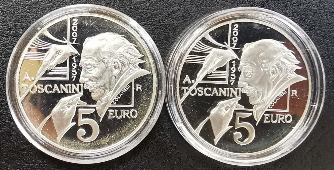 凡希社世界钱币微拍第一百三十一期 2007圣马力诺指挥家TOSCANINI纪念银币一对