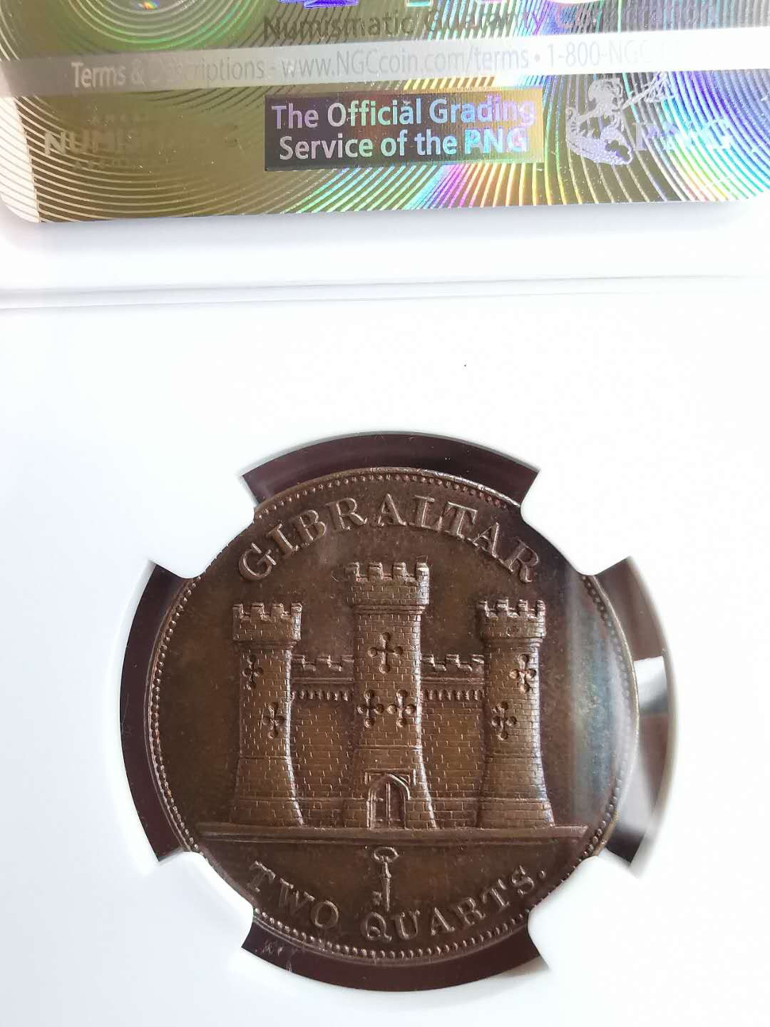 凡希社世界钱币微拍第一百三十一期 稀！1842/41直布罗陀小维2Q铜NGC-MS64高分收藏级！