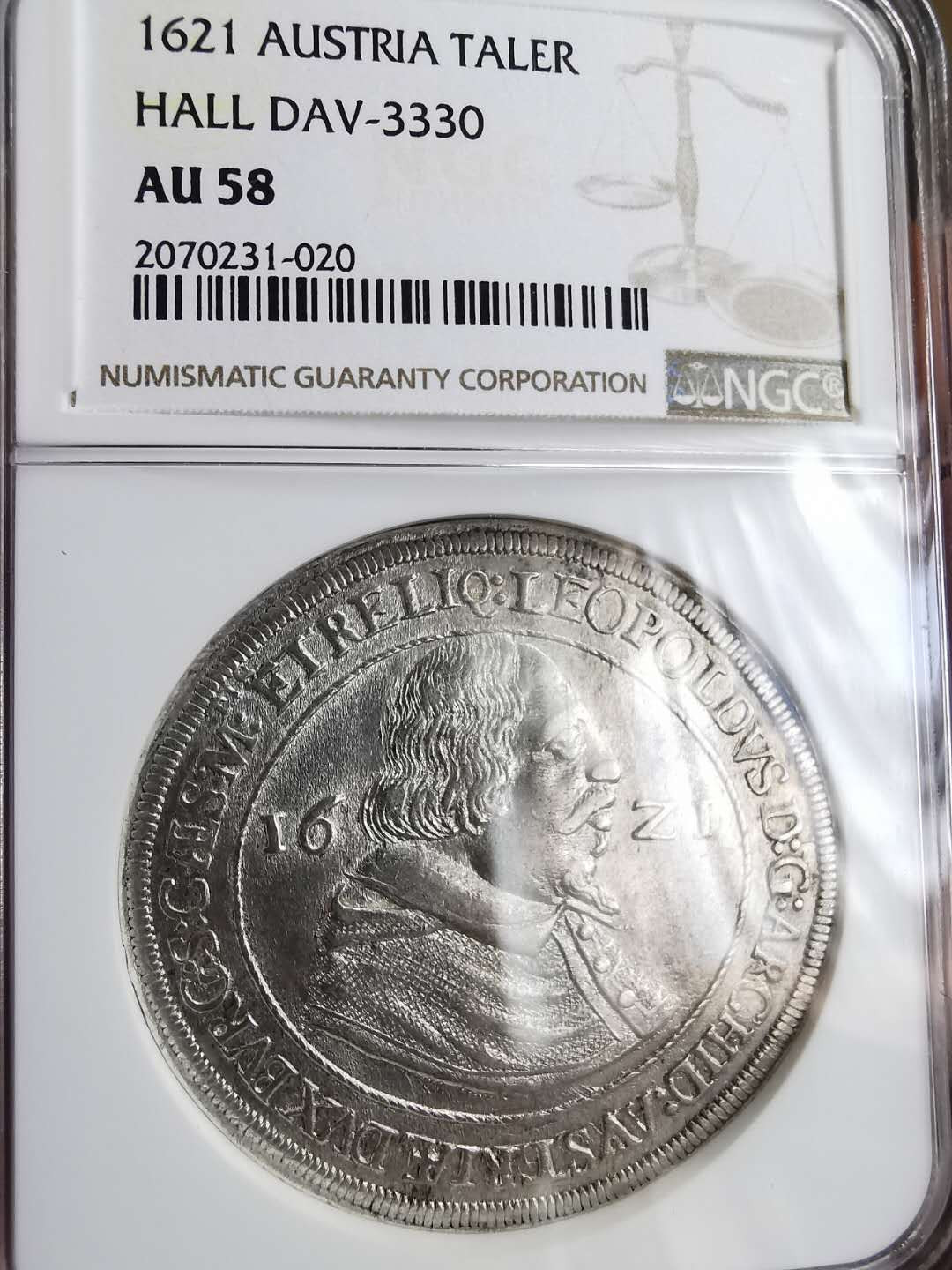 凡希社世界钱币微拍第一百三十一期 荐！1621奥地利泰勒大银NGC-AU58微带底光！