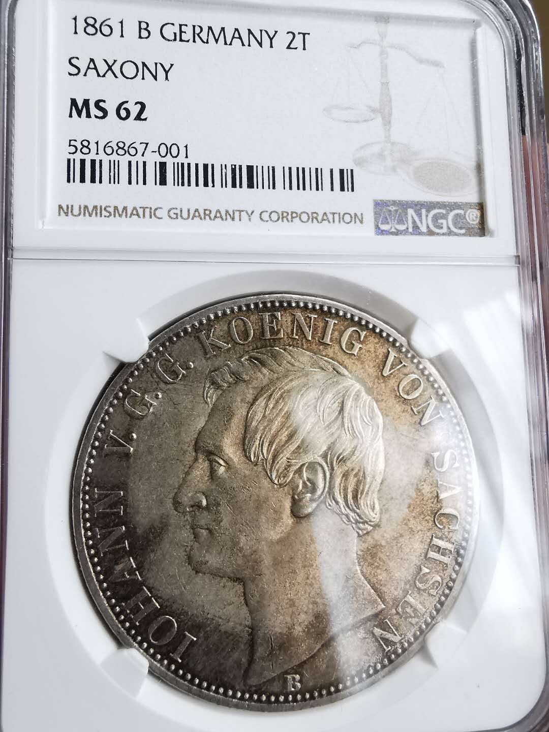 凡希社世界钱币微拍第一百三十一期 稀！1861萨克森双狮2泰勒大银NGC-MS62高品极其难得！