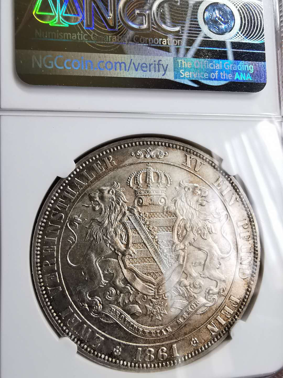 凡希社世界钱币微拍第一百三十一期 稀！1861萨克森双狮2泰勒大银NGC-MS62高品极其难得！