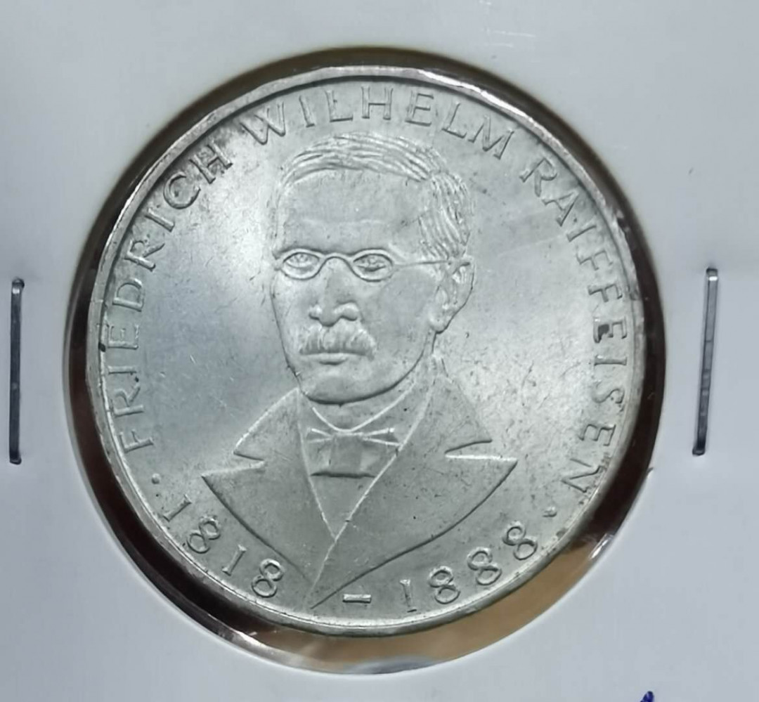 北京马甸外币专卖微拍第二十一期，陆续上新，欢迎关注 1968年德国5马克纪念银币，重11.2。成色：625，品相如图