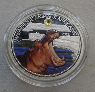 【随心拍&Getcoins】钱币拍卖第六十六期～ 尼日尔2012年“河马望月”宝石镶嵌银币